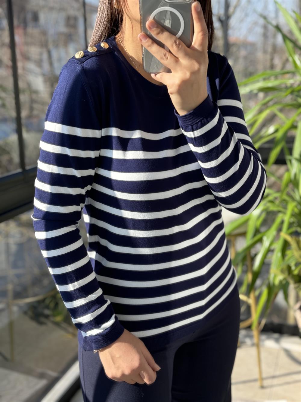 Omuz Düğmeli Merserize Lacivert