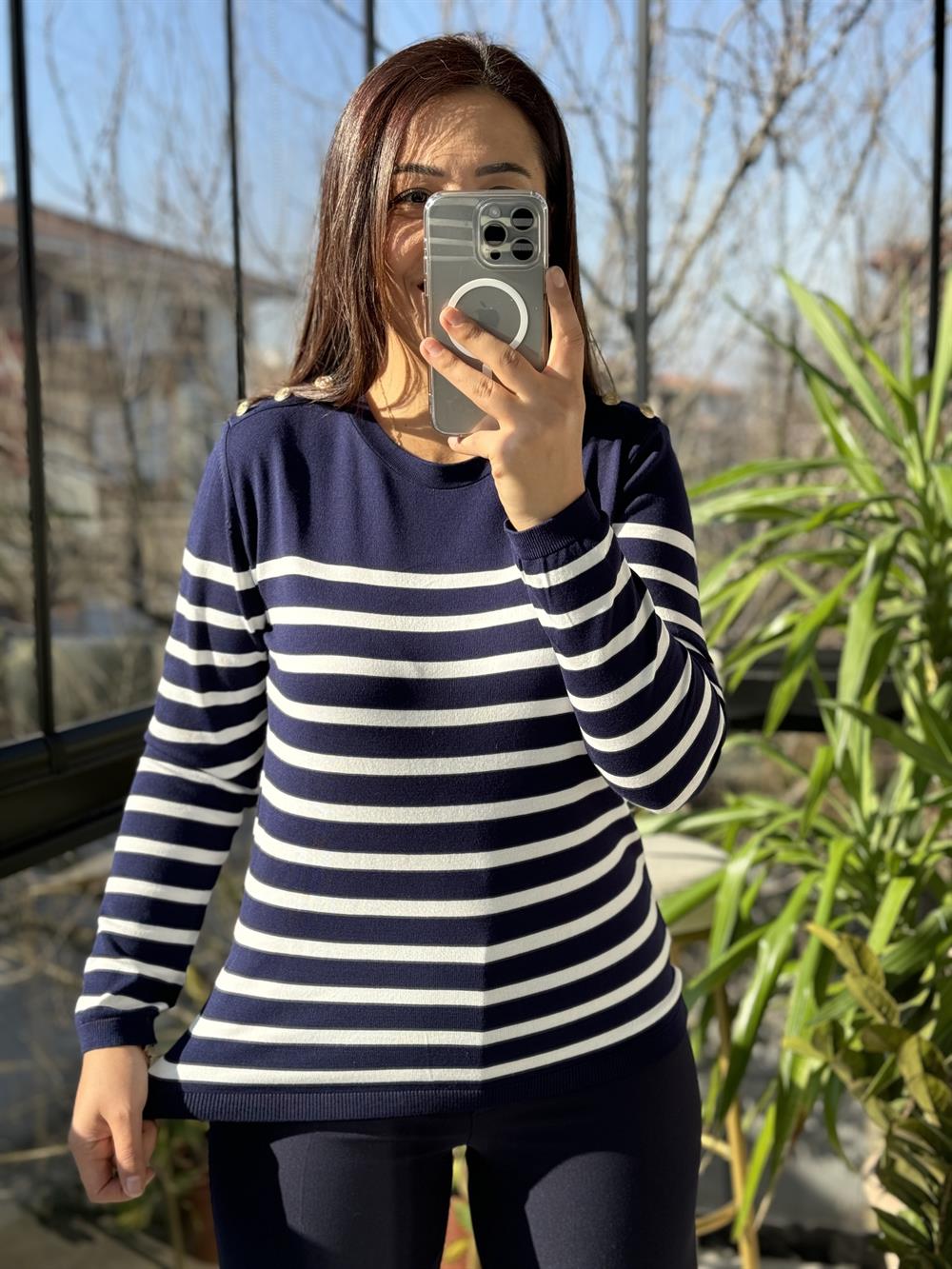 Omuz Düğmeli Merserize Lacivert