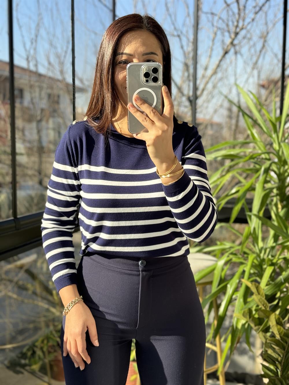 Omuz Düğmeli Merserize Lacivert