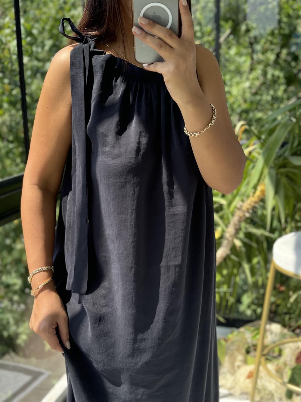 Omuzdan Bağlamalı Elbise Siyah