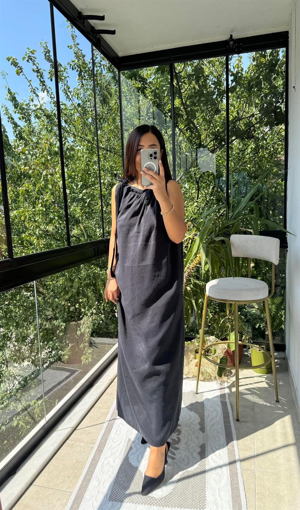 Omuzdan Bağlamalı Elbise Siyah