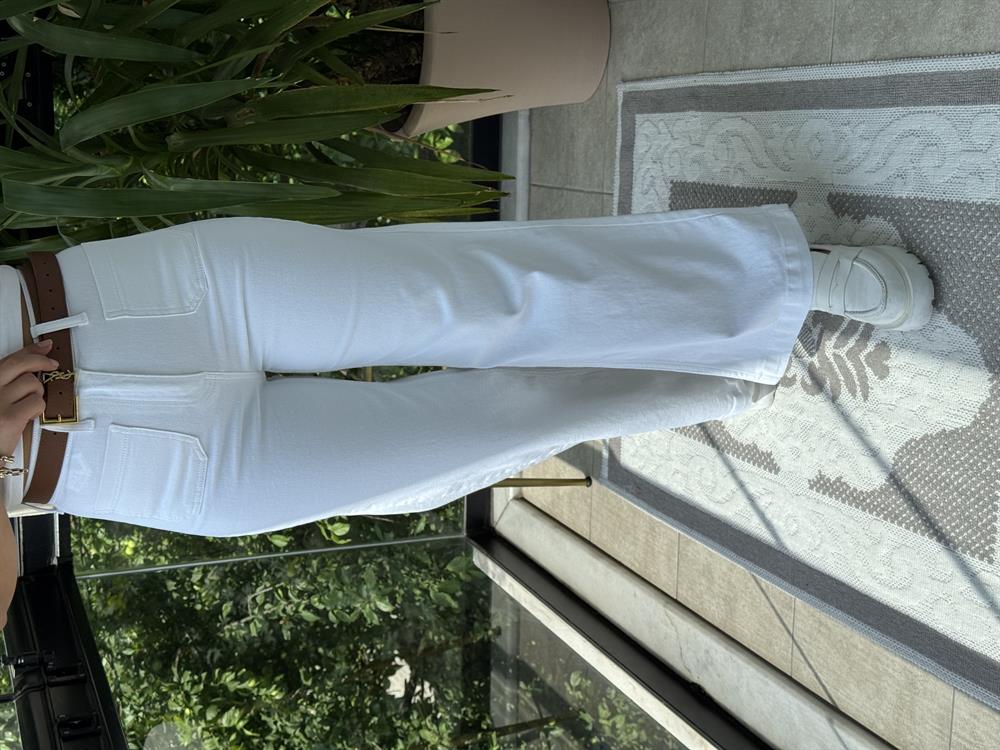 Ön Cep Detaylı Palazzo Jean Beyaz