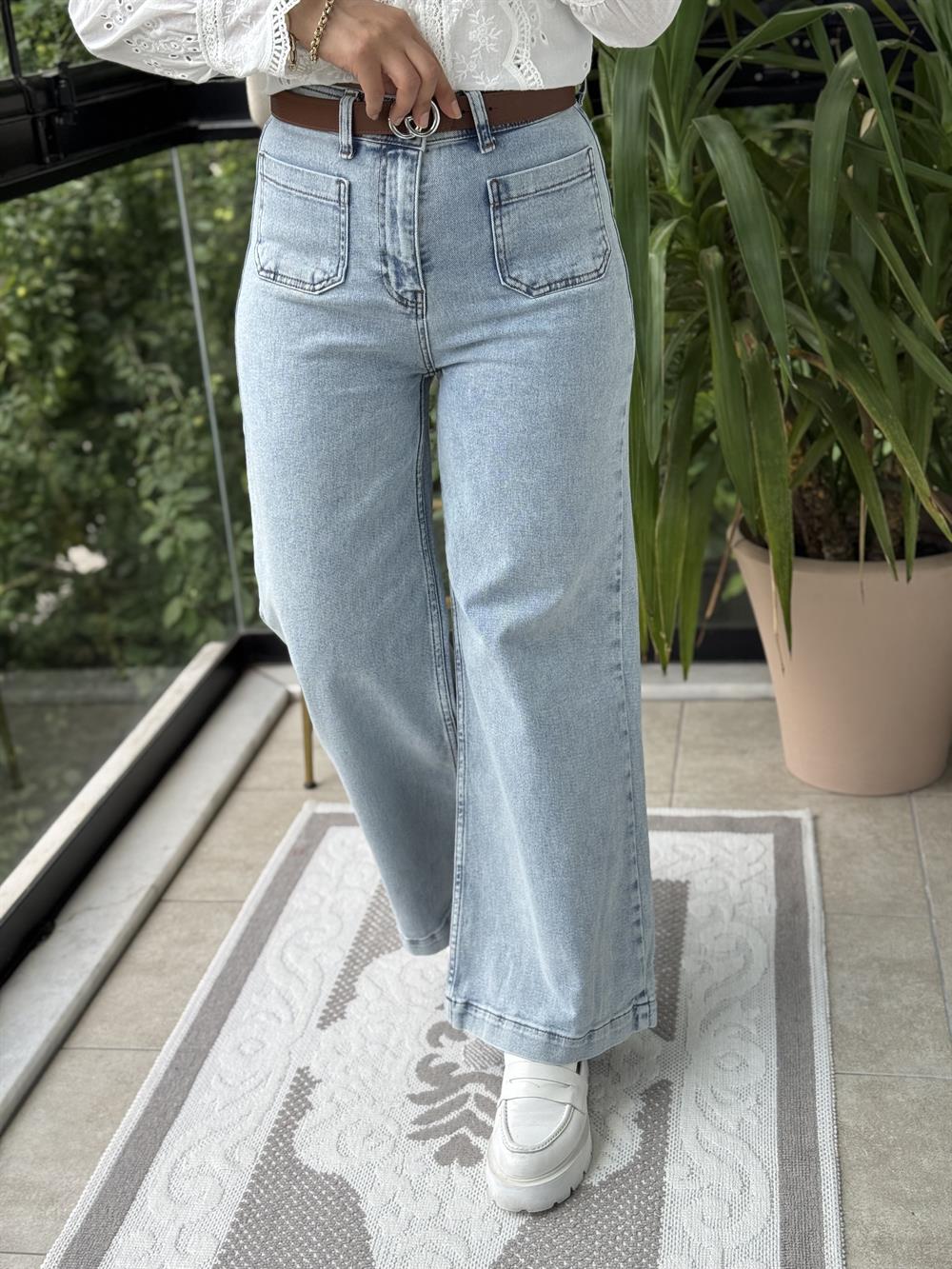 Ön Cep Detaylı Palazzo Jean Kar Yıkama