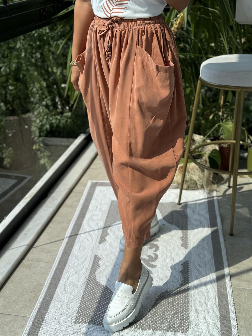 Önden Cepli Şalvar Pantolon Turuncu