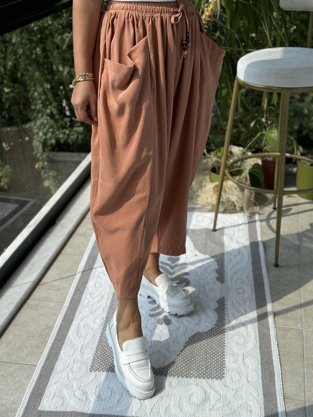 Önden Cepli Şalvar Pantolon Turuncu