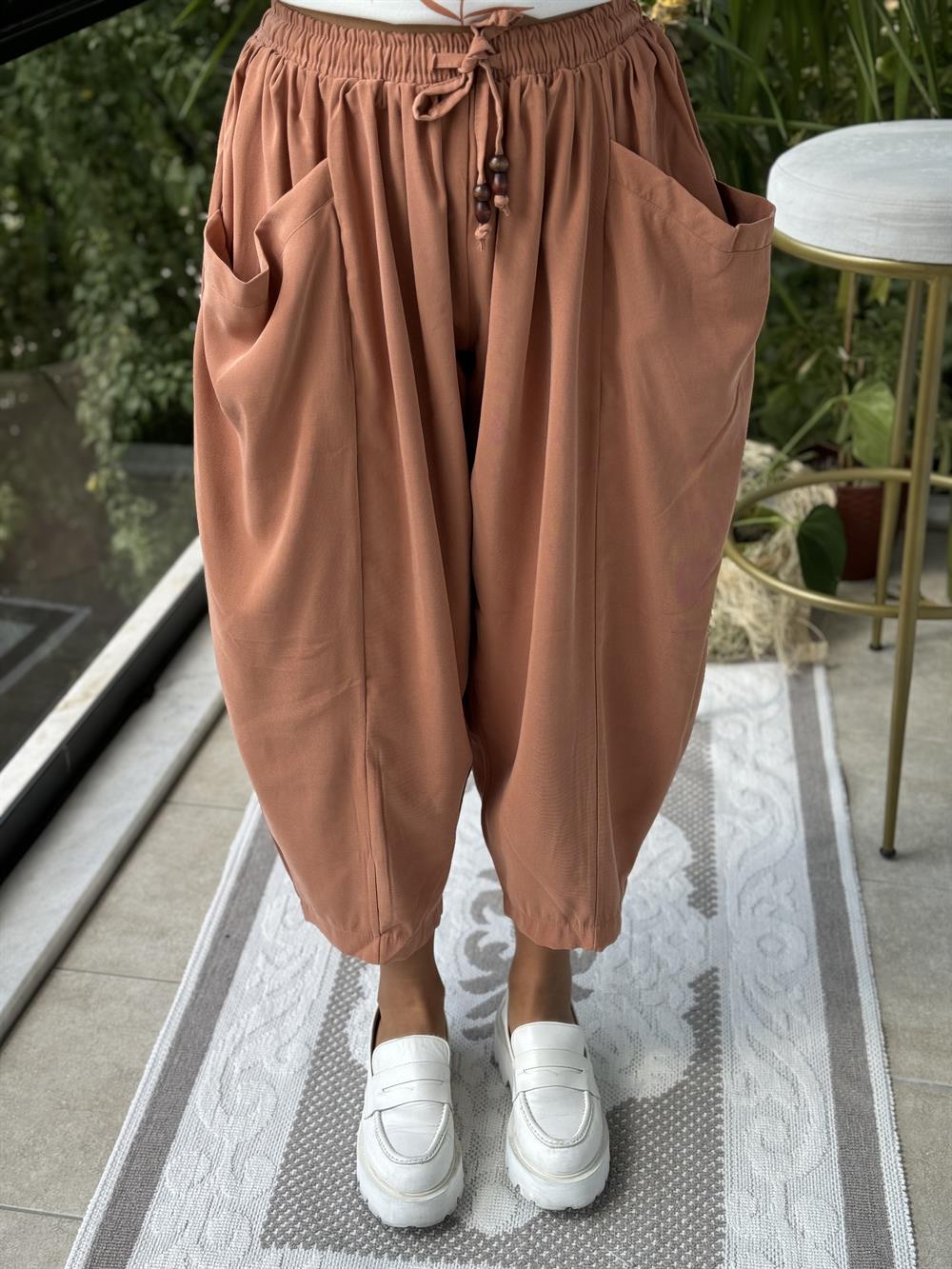 Önden Cepli Şalvar Pantolon Turuncu