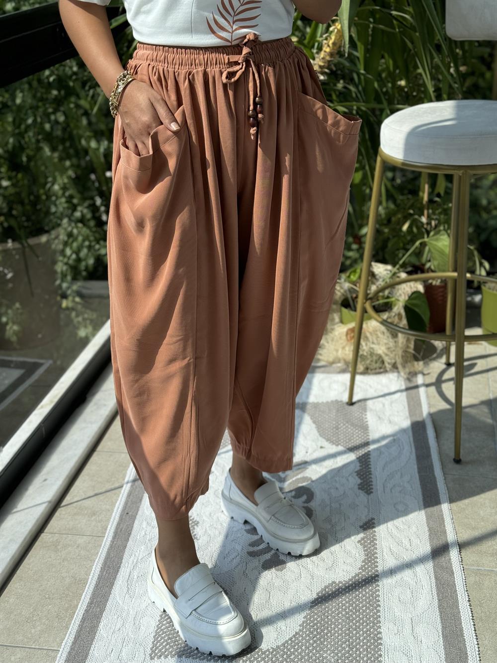 Önden Cepli Şalvar Pantolon Turuncu