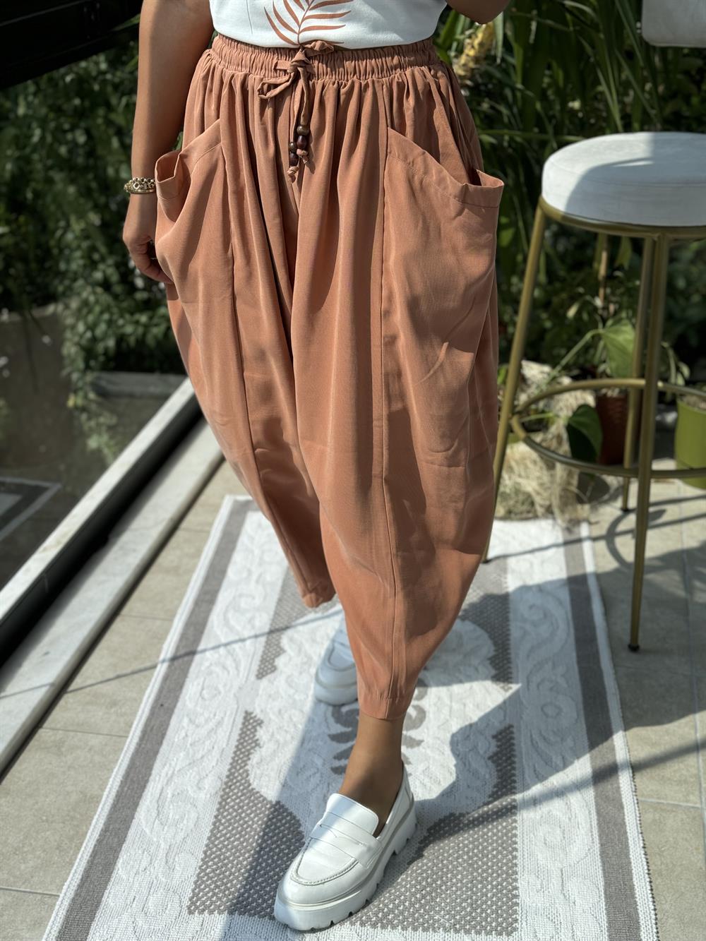 Önden Cepli Şalvar Pantolon Turuncu