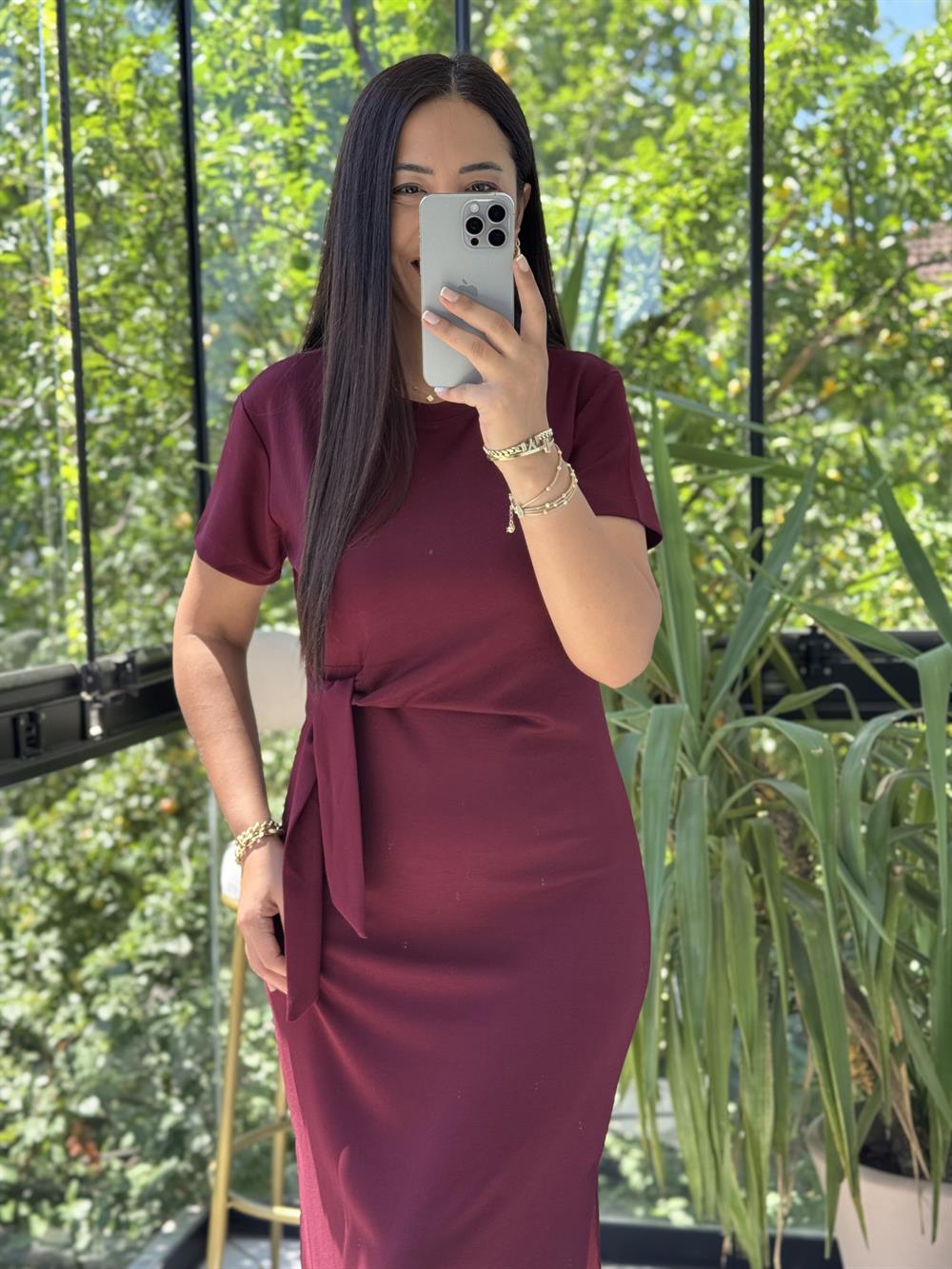 Önü Bağlama Detaylı Modal Elbise Bordo