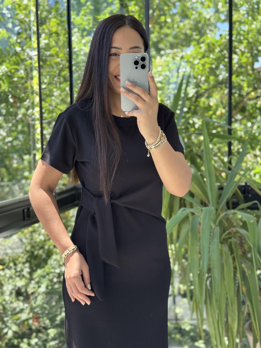 Önü Bağlama Detaylı Modal Elbise Siyah