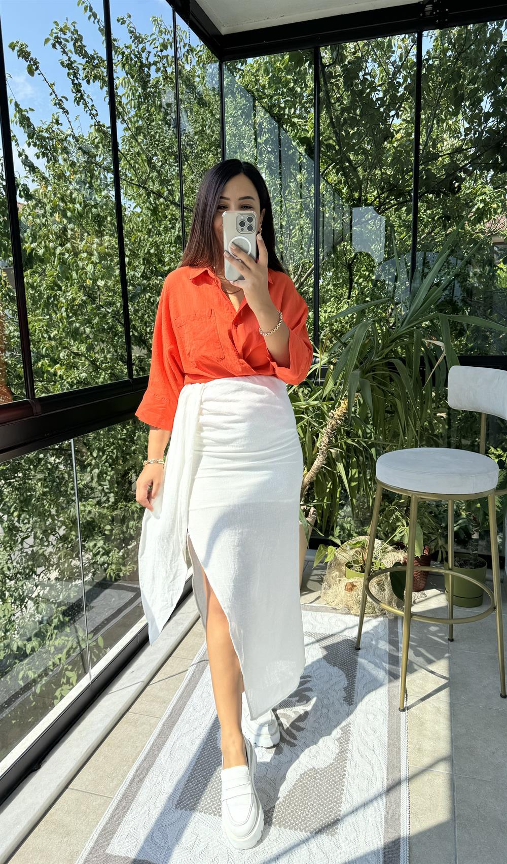 Önü Bağlamalı Etek Beyaz