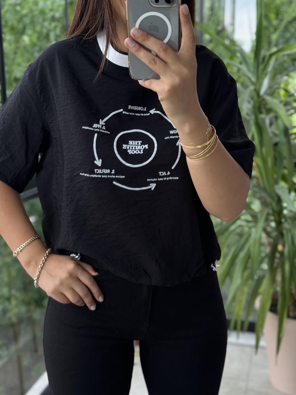 Önü Baskılı Tasarım Tişört Siyah