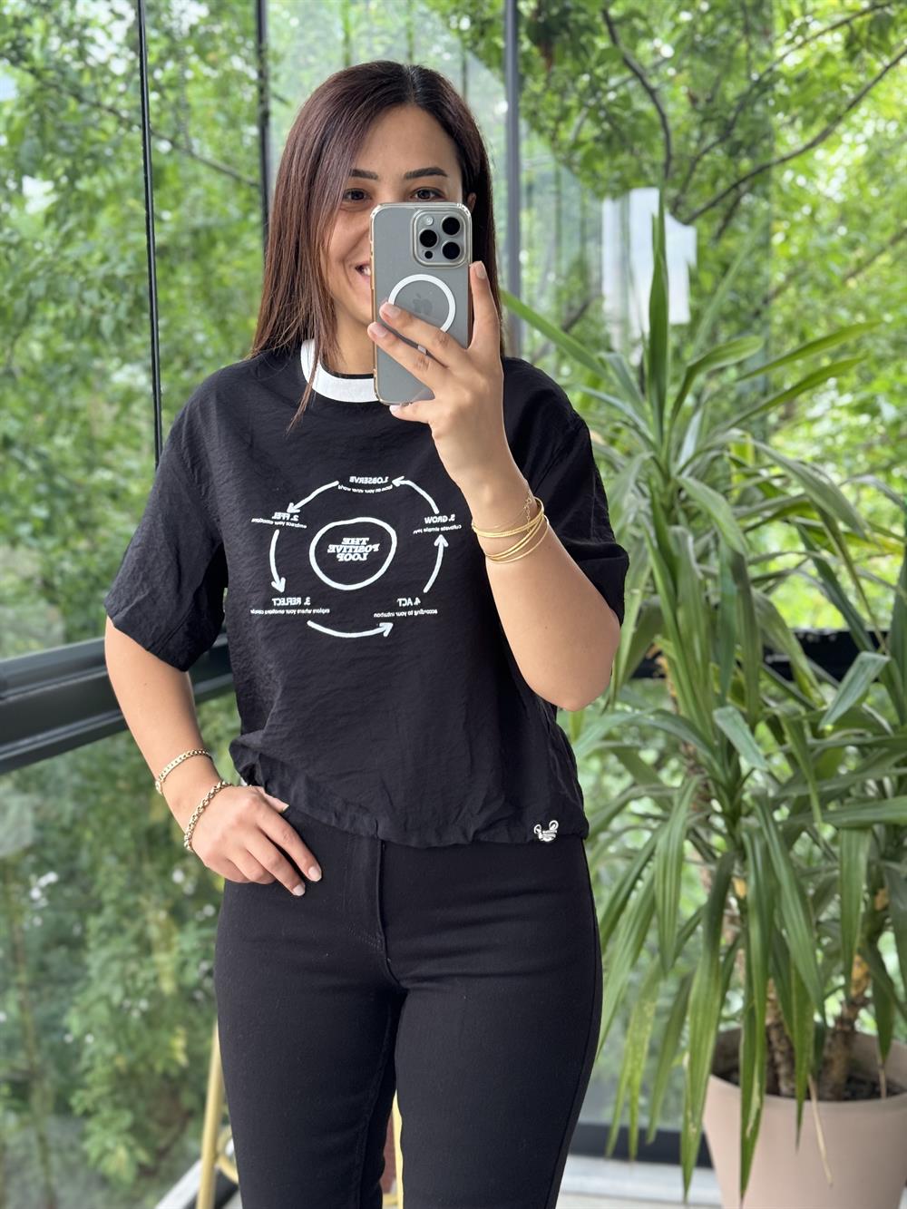 Önü Baskılı Tasarım Tişört Siyah