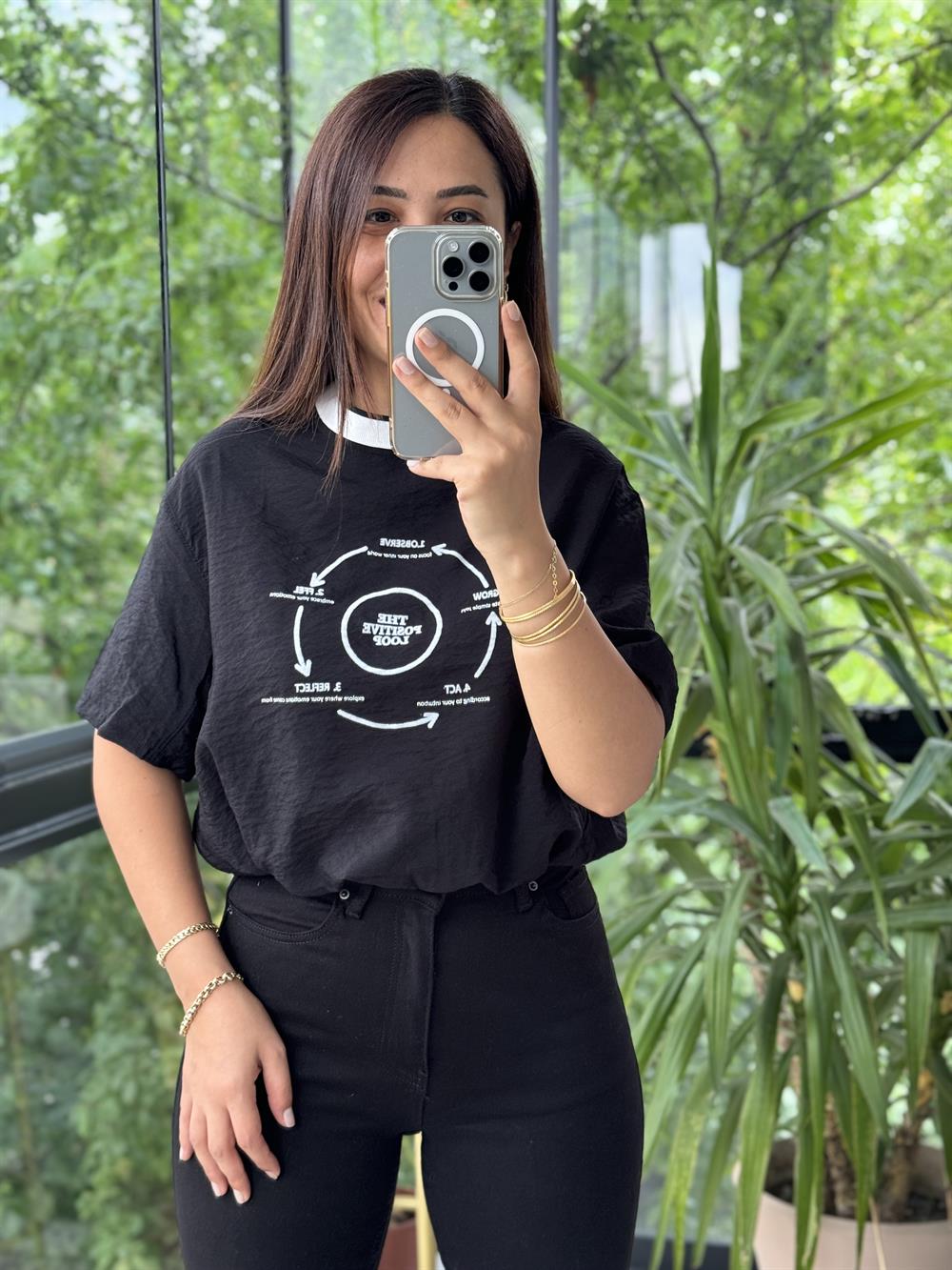 Önü Baskılı Tasarım Tişört Siyah