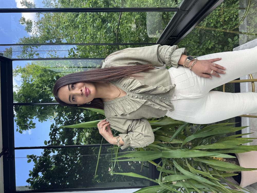 Önü Fırfırlı Bluz Gömlek Haki Yeşili