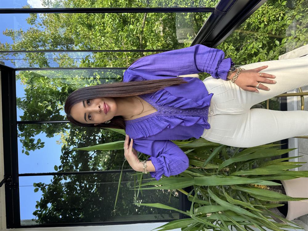 Önü Fırfırlı Bluz Gömlek Mor