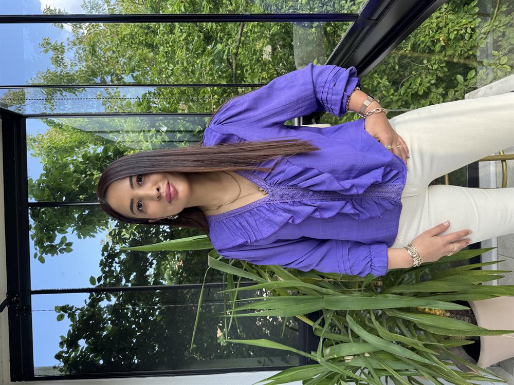 Önü Fırfırlı Bluz Gömlek Mor