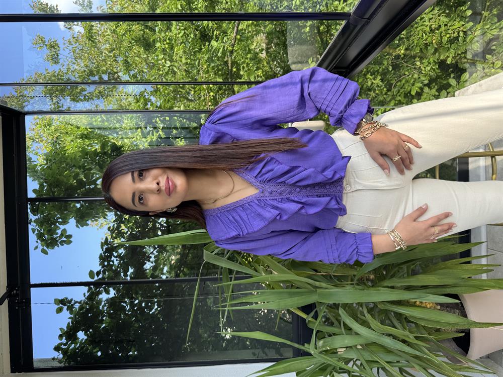 Önü Fırfırlı Bluz Gömlek Mor