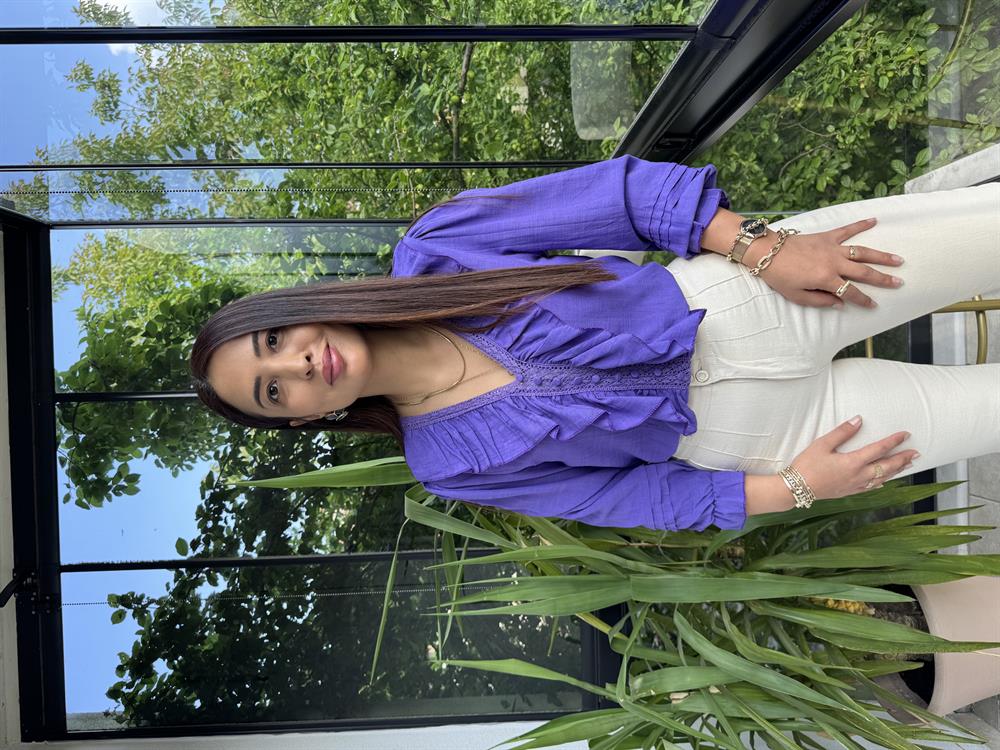 Önü Fırfırlı Bluz Gömlek Mor