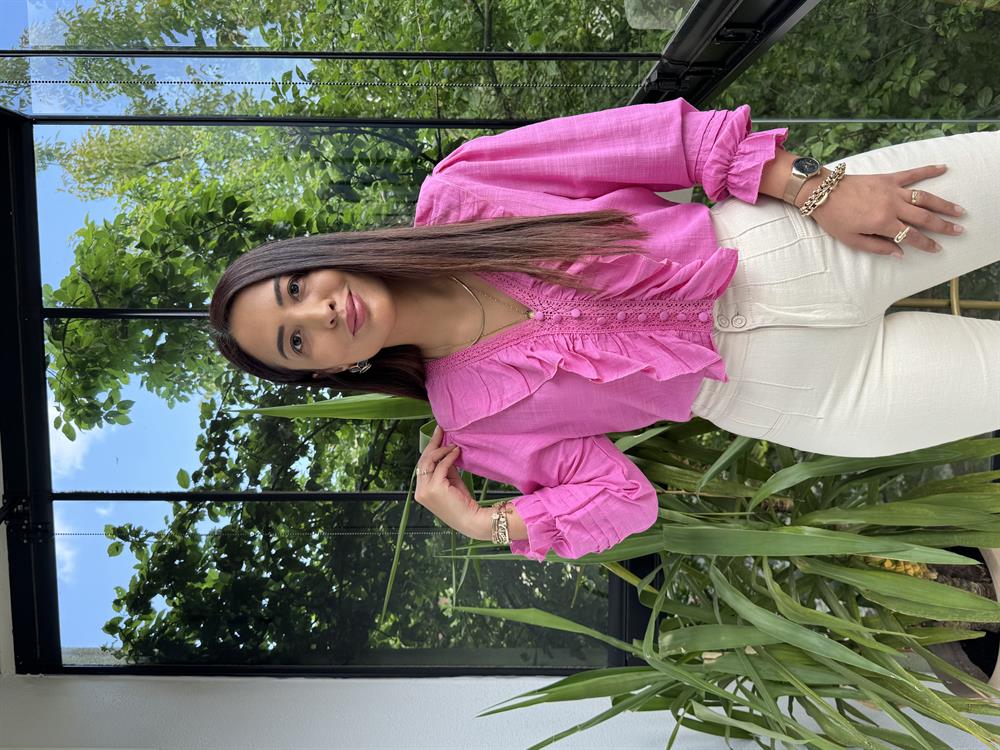 Önü Fırfırlı Bluz Gömlek Pembe