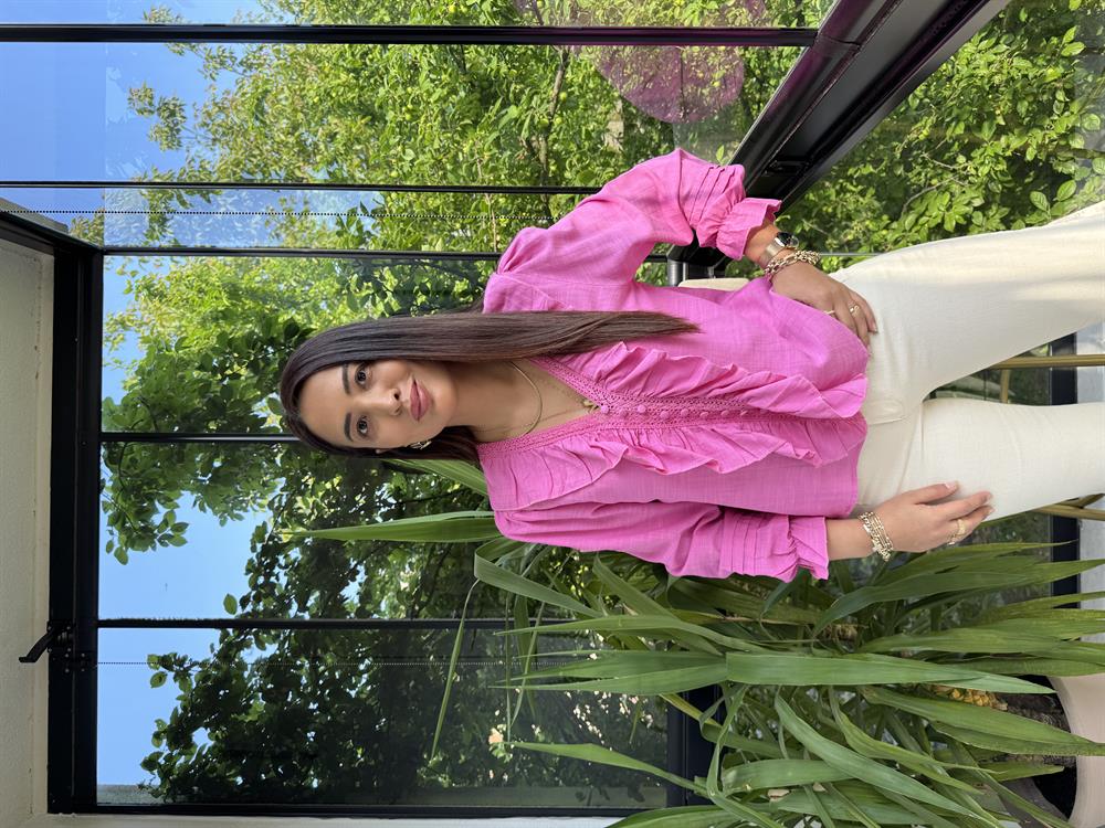 Önü Fırfırlı Bluz Gömlek Pembe