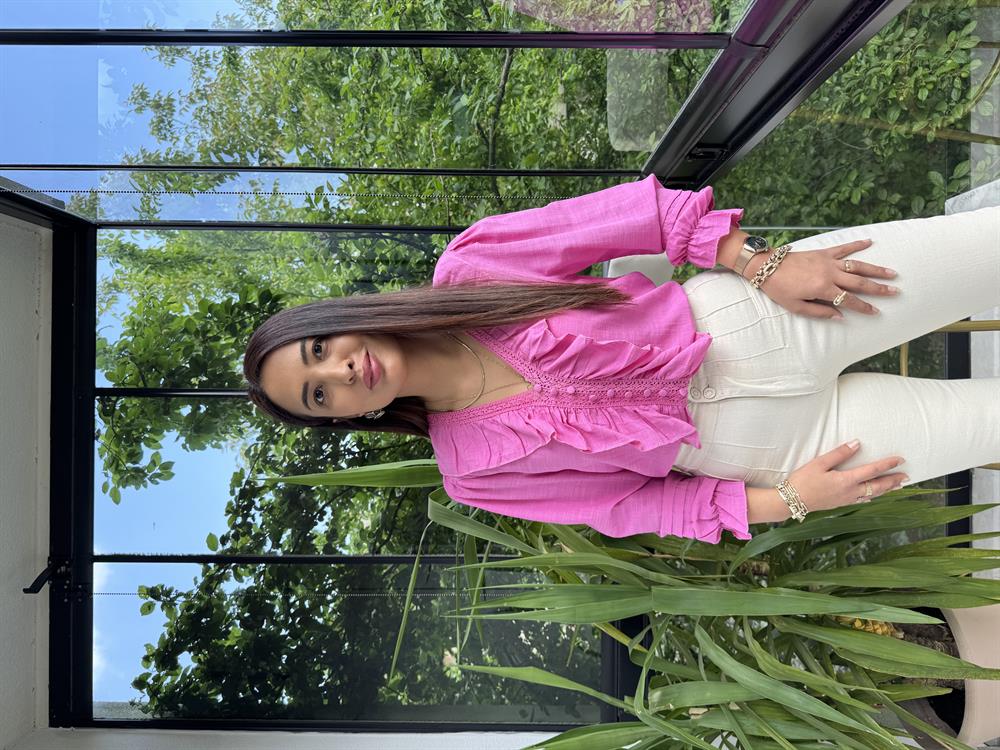 Önü Fırfırlı Bluz Gömlek Pembe