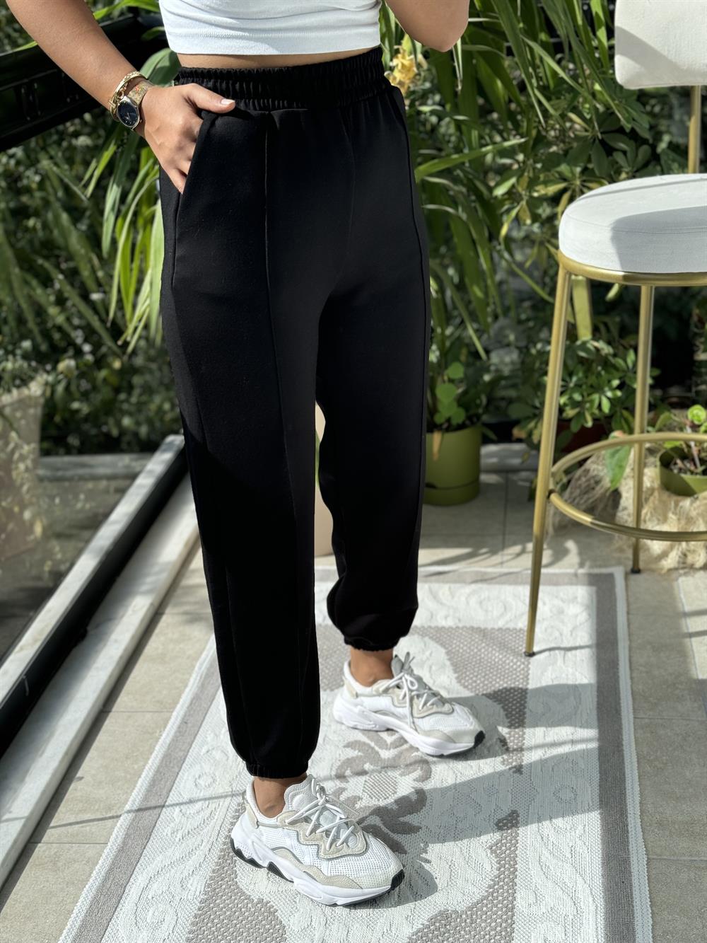 Önü Fitilli Eşofman Siyah