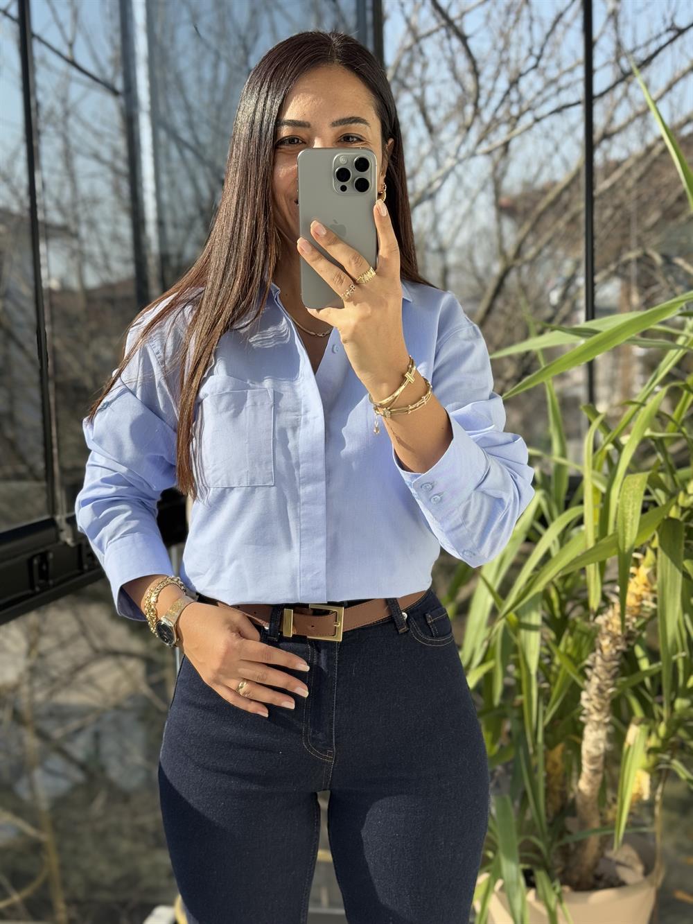 Orjinal Marka Slim Gömlek Mavi