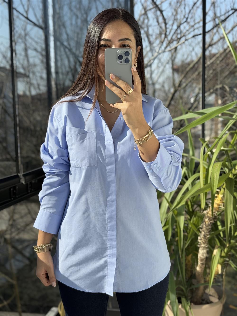 Orjinal Marka Slim Gömlek Mavi