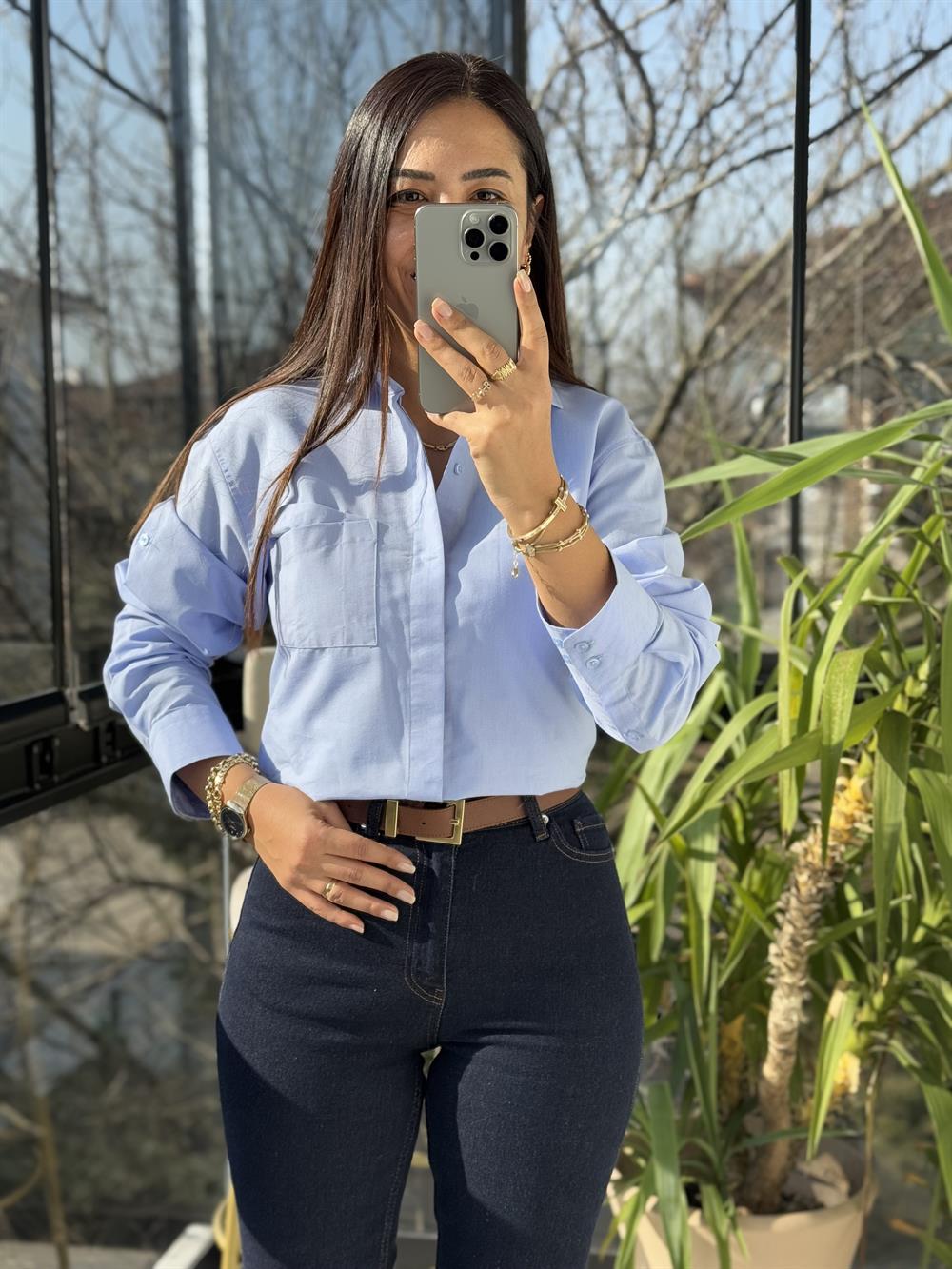 Orjinal Marka Slim Gömlek Mavi