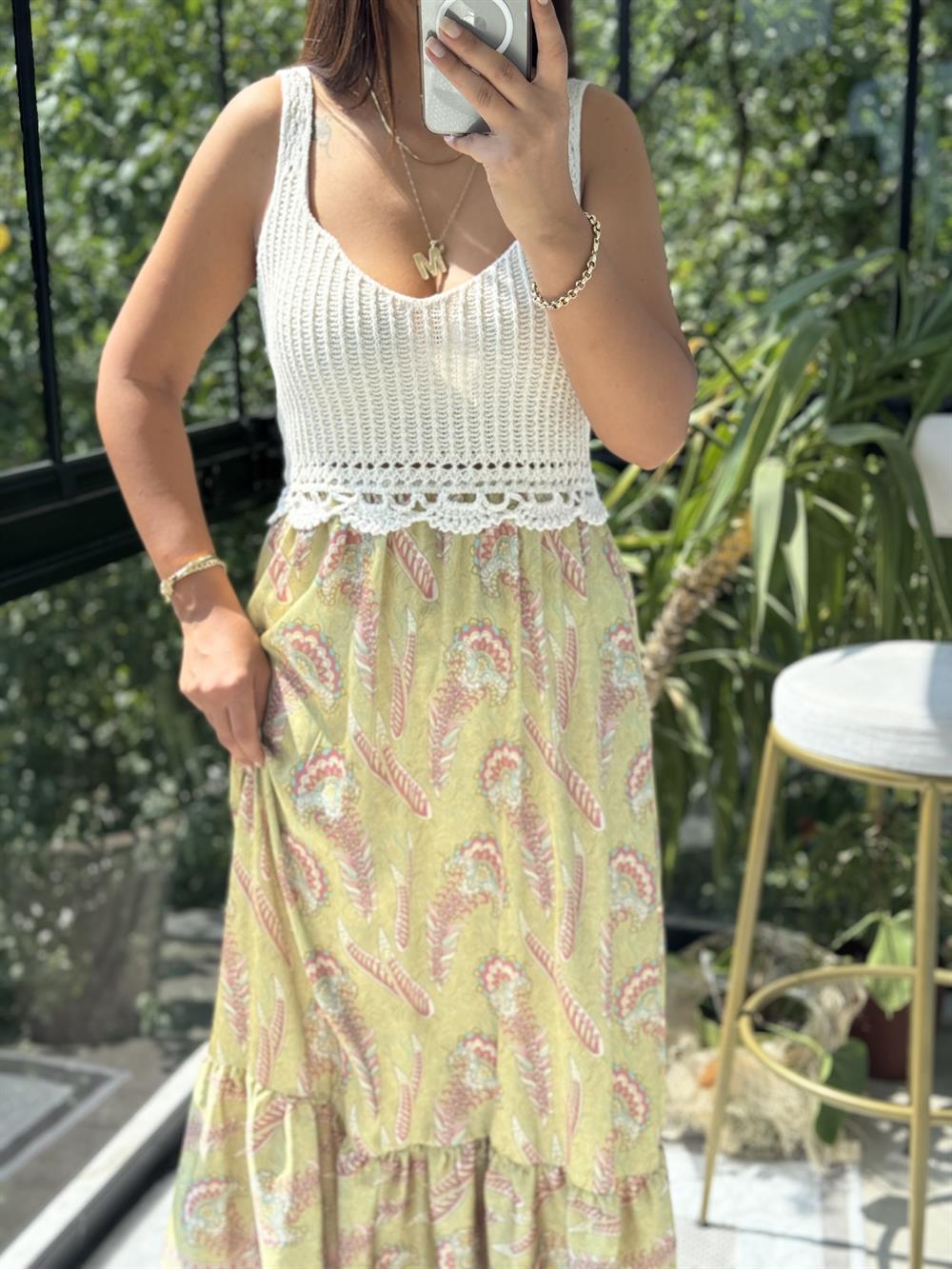 Örme Askılı Elbise Fıstık Yeşili