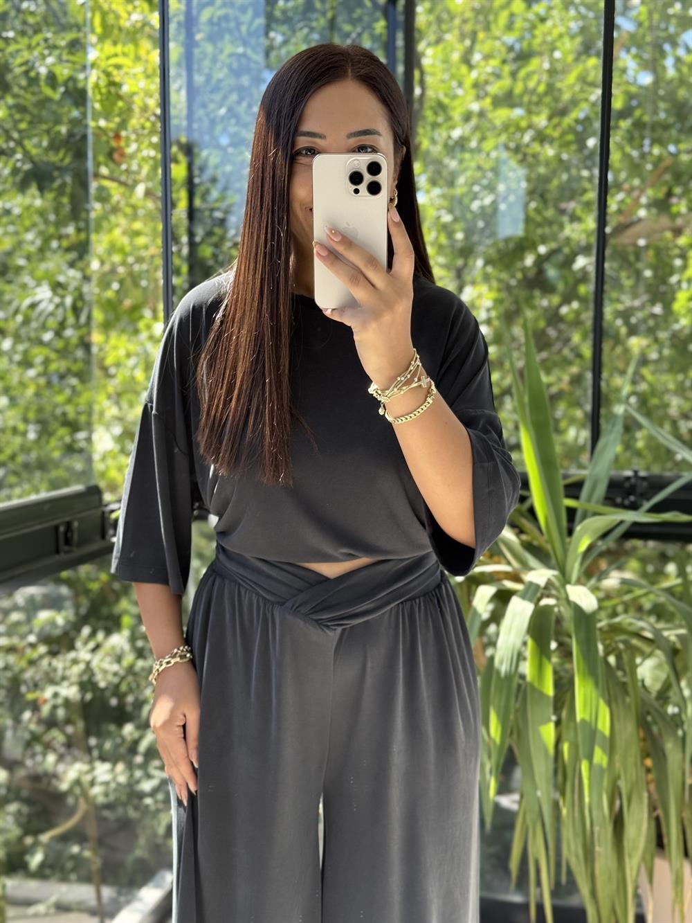 Oversize Oysh Kumaş Tişört Siyah