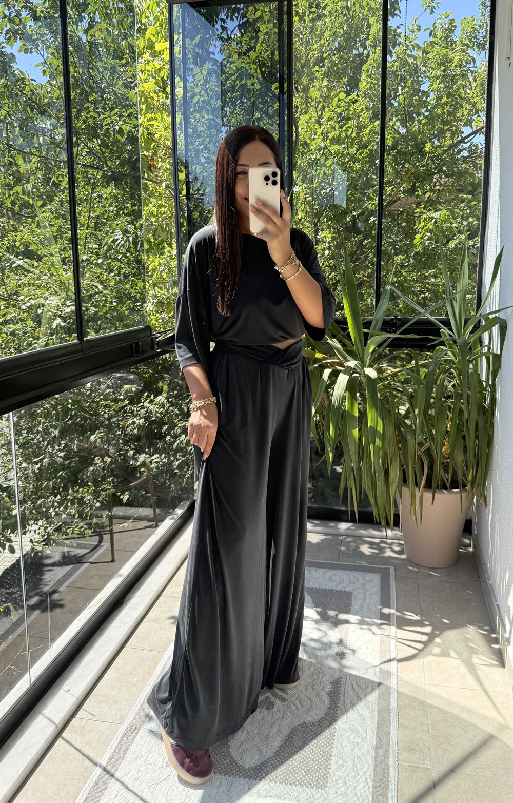 Oversize Oysh Kumaş Tişört Siyah