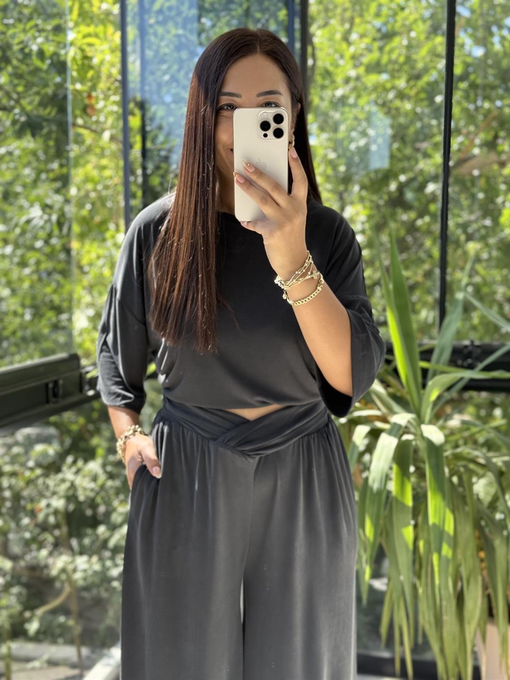 Oversize Oysh Kumaş Tişört Siyah