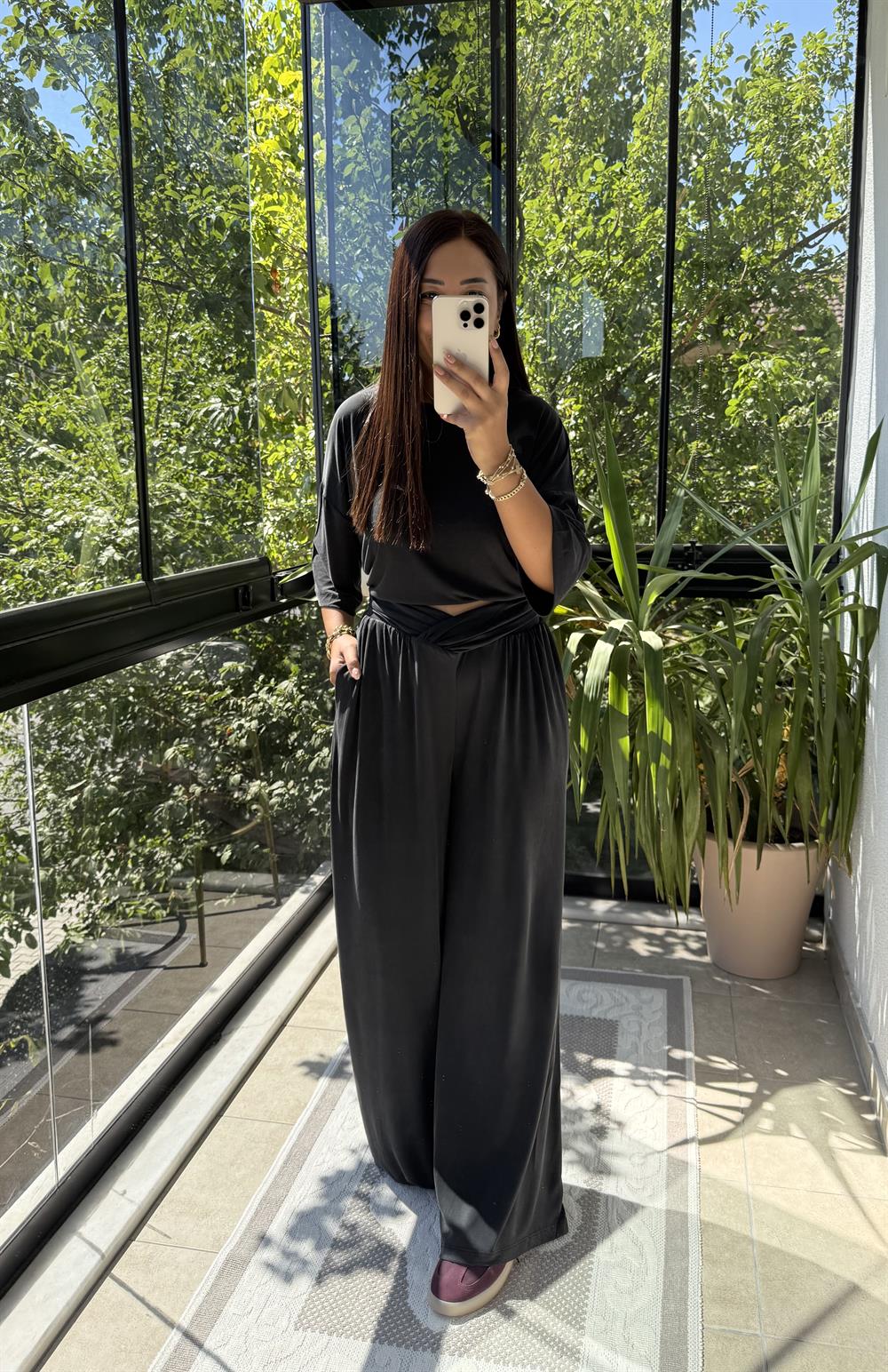 Oversize Oysh Kumaş Tişört Siyah