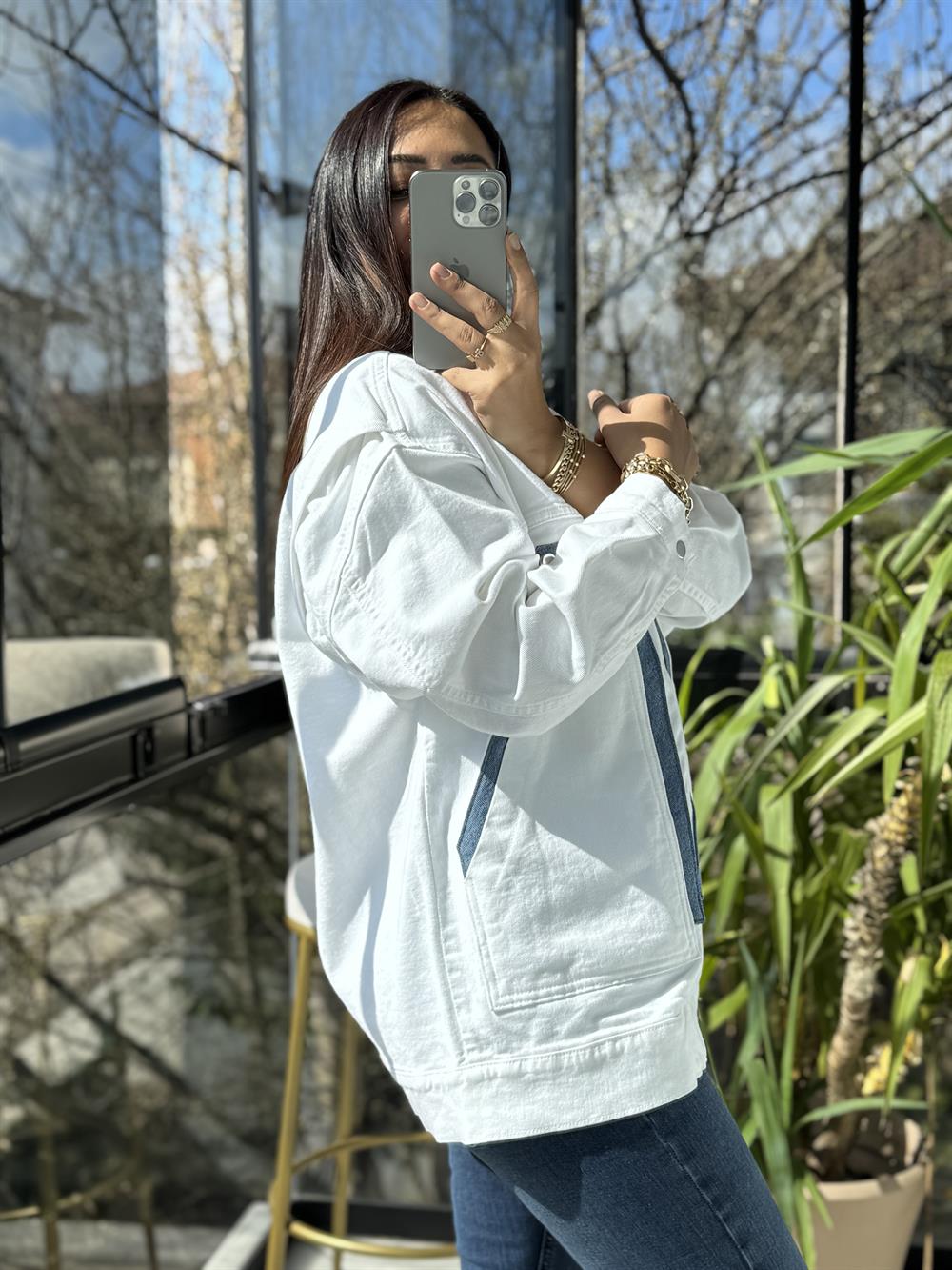 Oversize Vintage Ceket Yağmurluk Beyaz