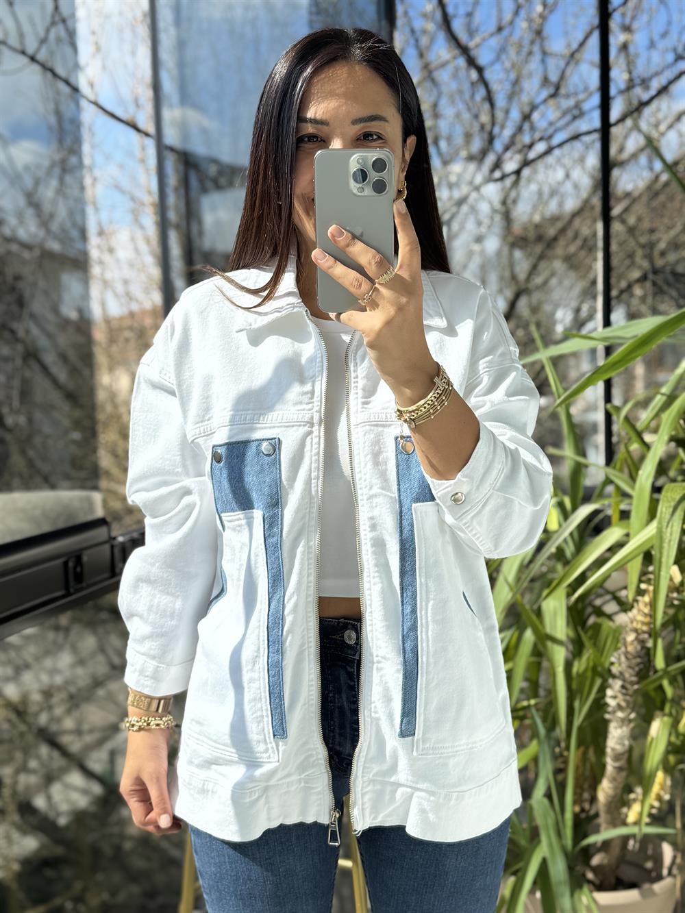 Oversize Vintage Ceket Yağmurluk Beyaz