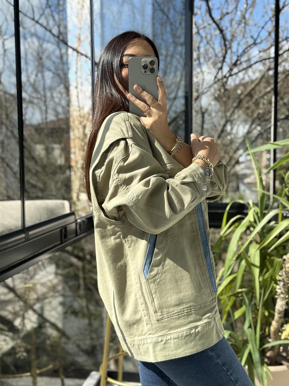 Oversize Vintage Ceket Yağmurluk Haki Yeşili