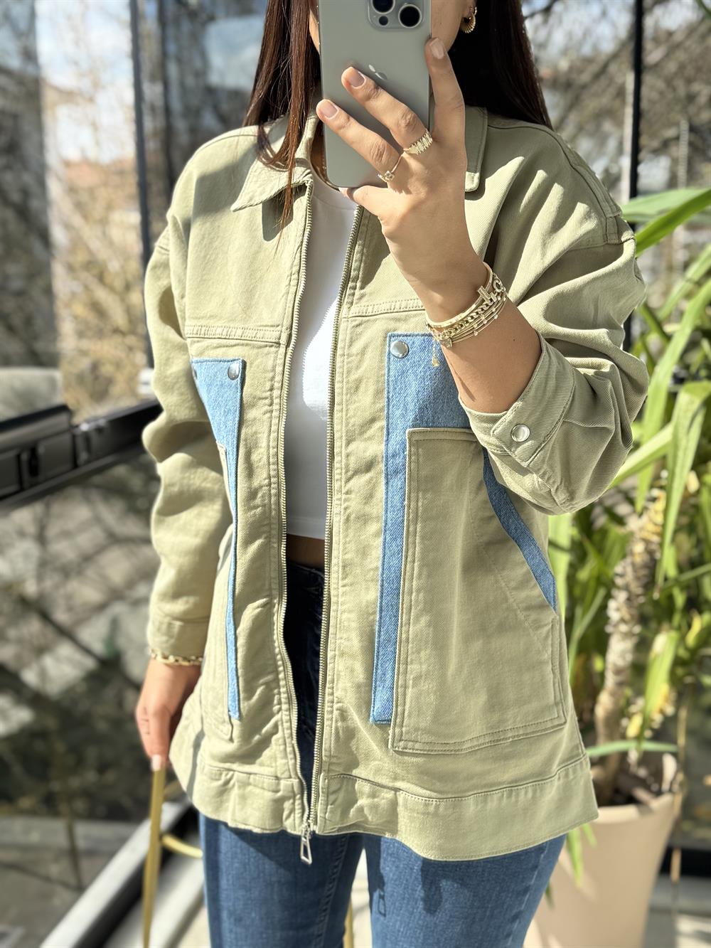 Oversize Vintage Ceket Yağmurluk Haki Yeşili