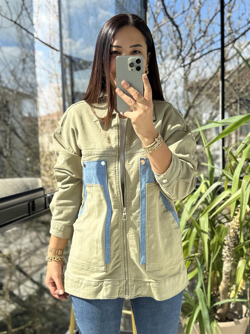 Oversize Vintage Ceket Yağmurluk Haki Yeşili