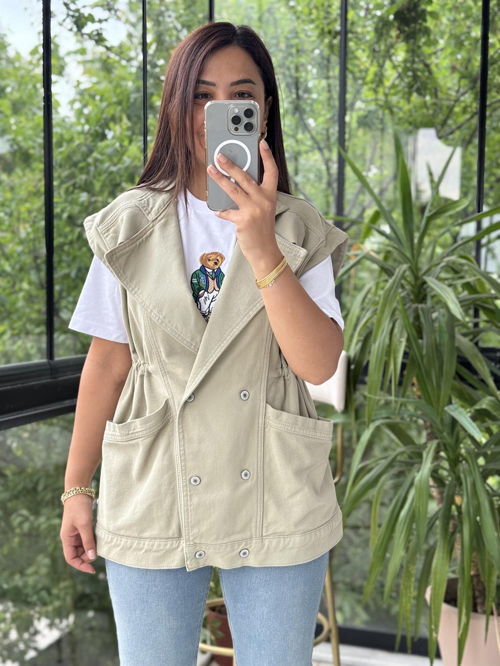 Oversize Yelek Haki Yeşili