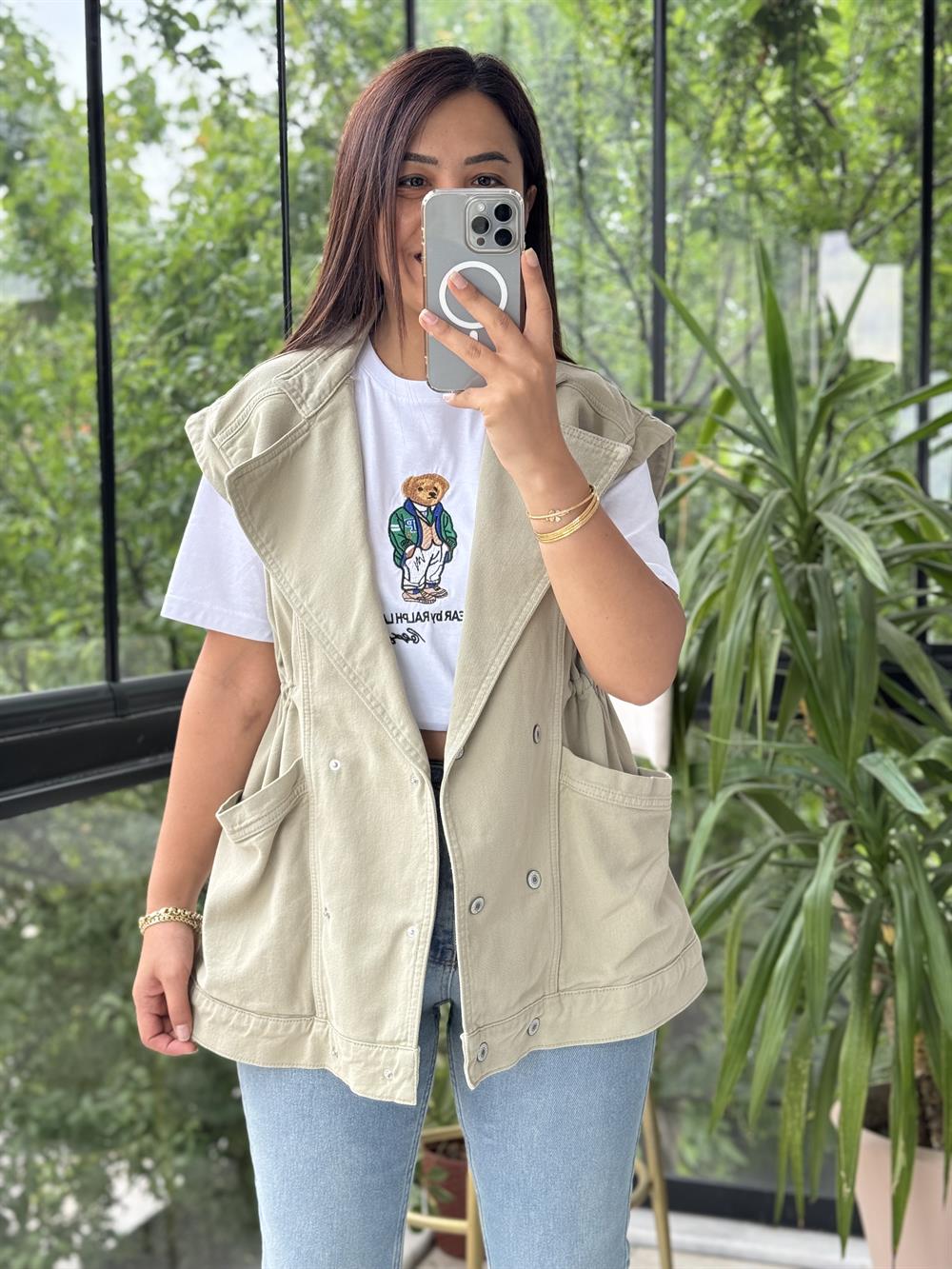 Oversize Yelek Haki Yeşili