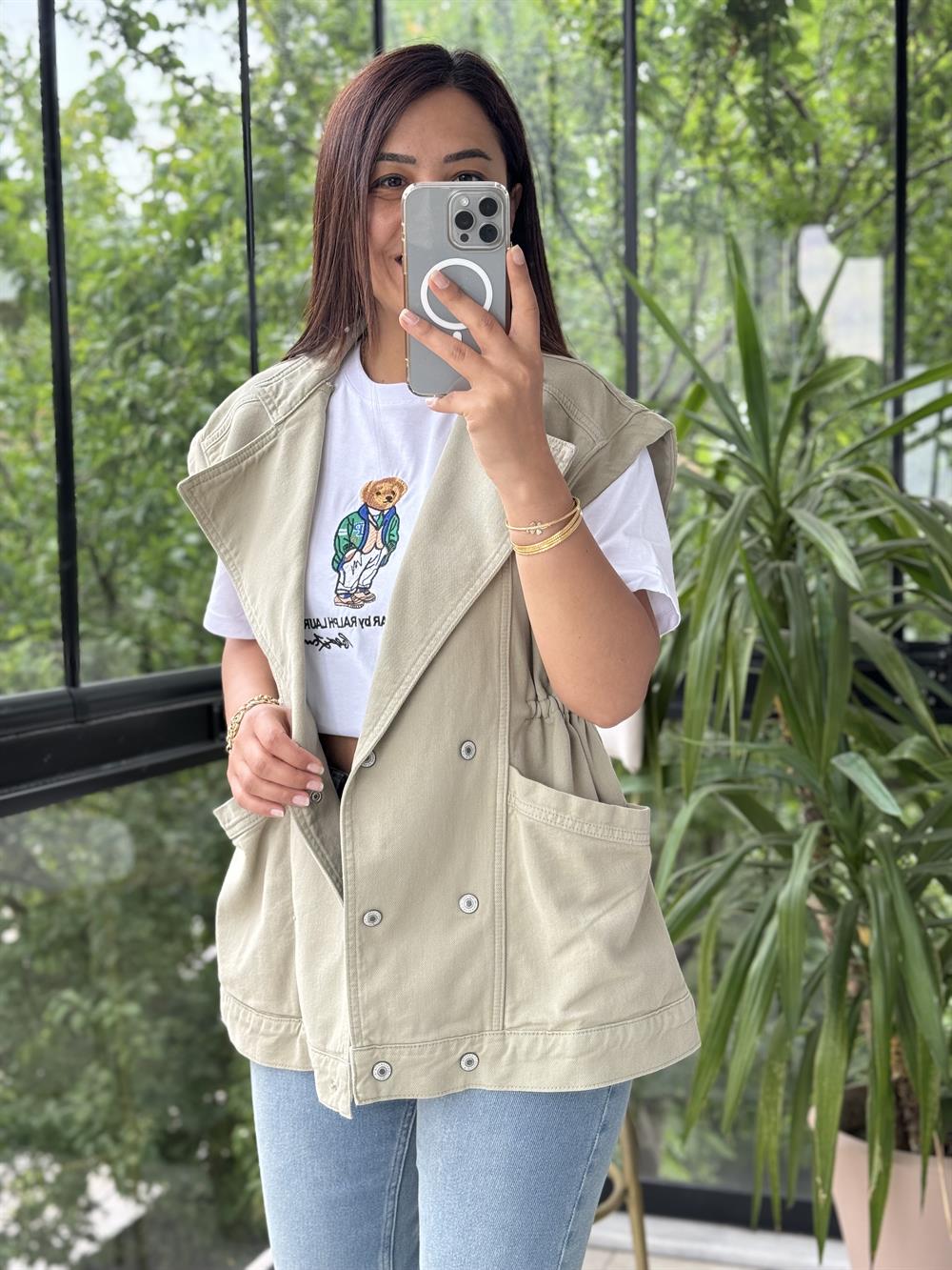 Oversize Yelek Haki Yeşili