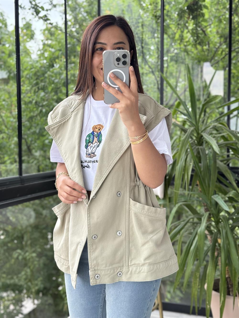 Oversize Yelek Haki Yeşili