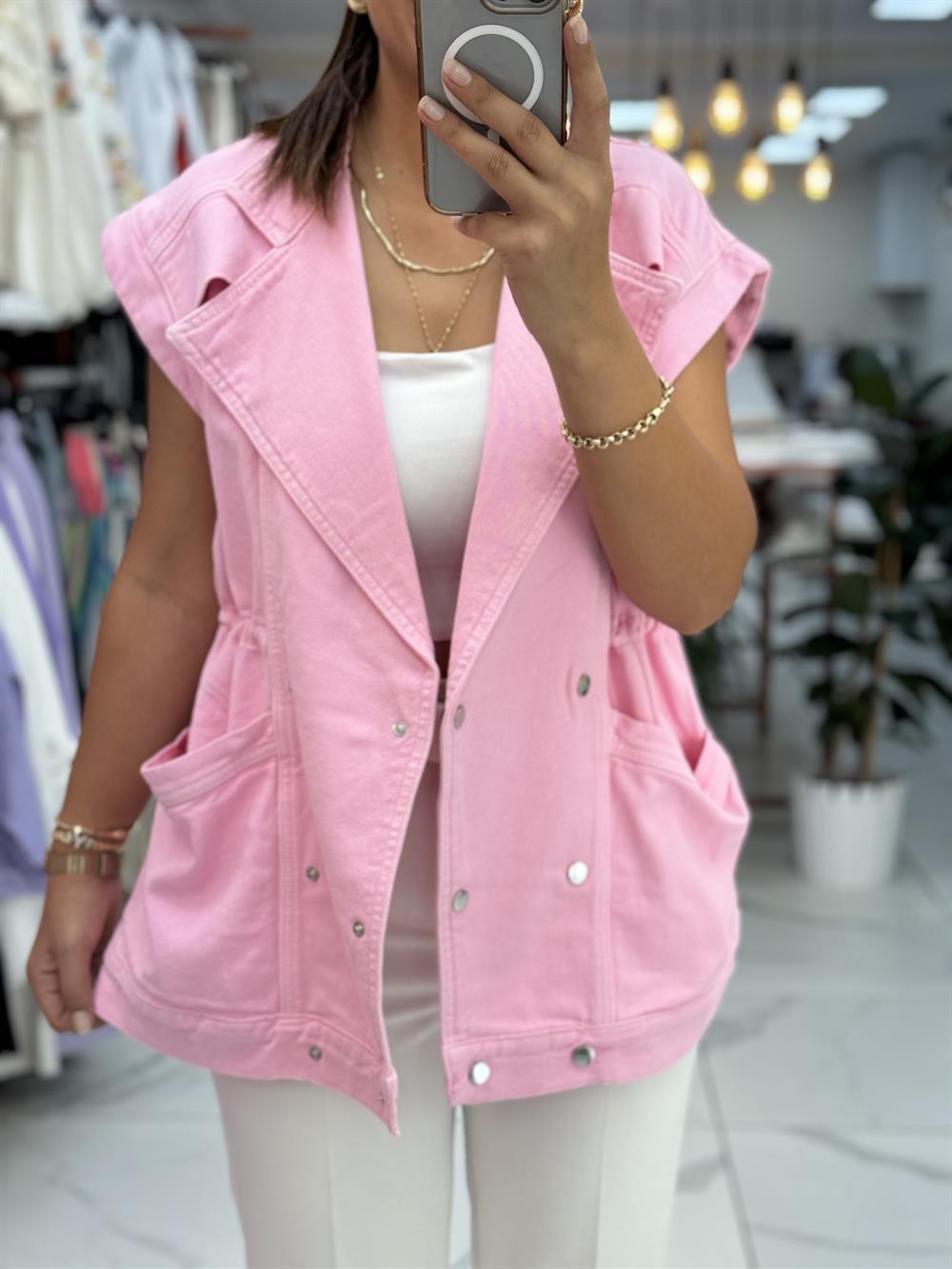 Oversize Yelek Pembe