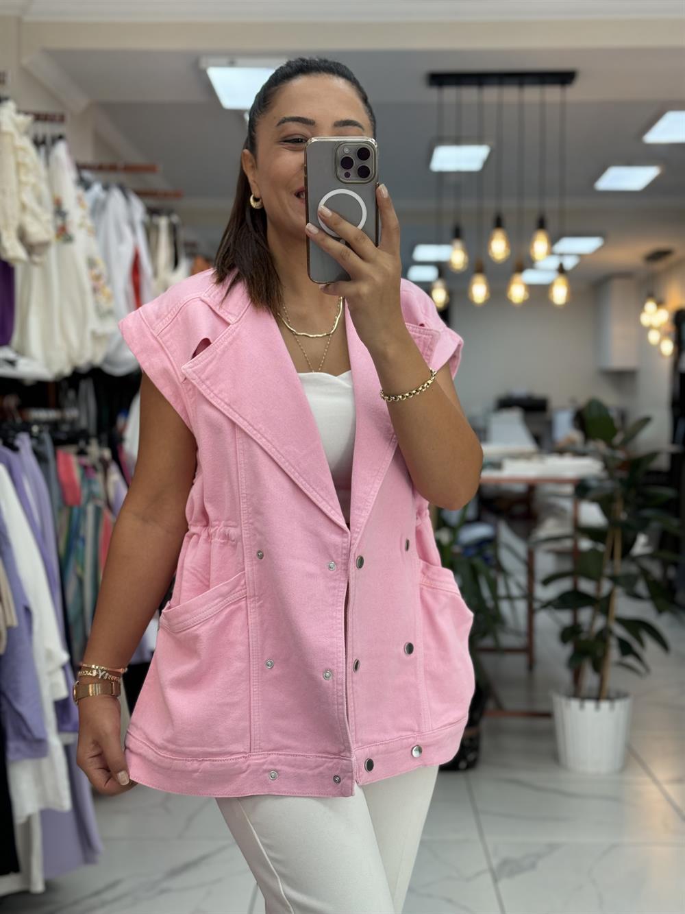 Oversize Yelek Pembe