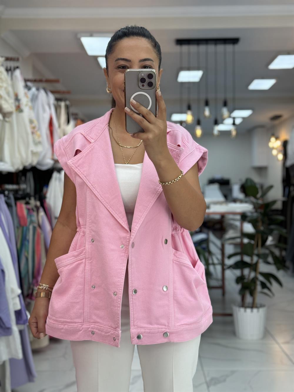 Oversize Yelek Pembe