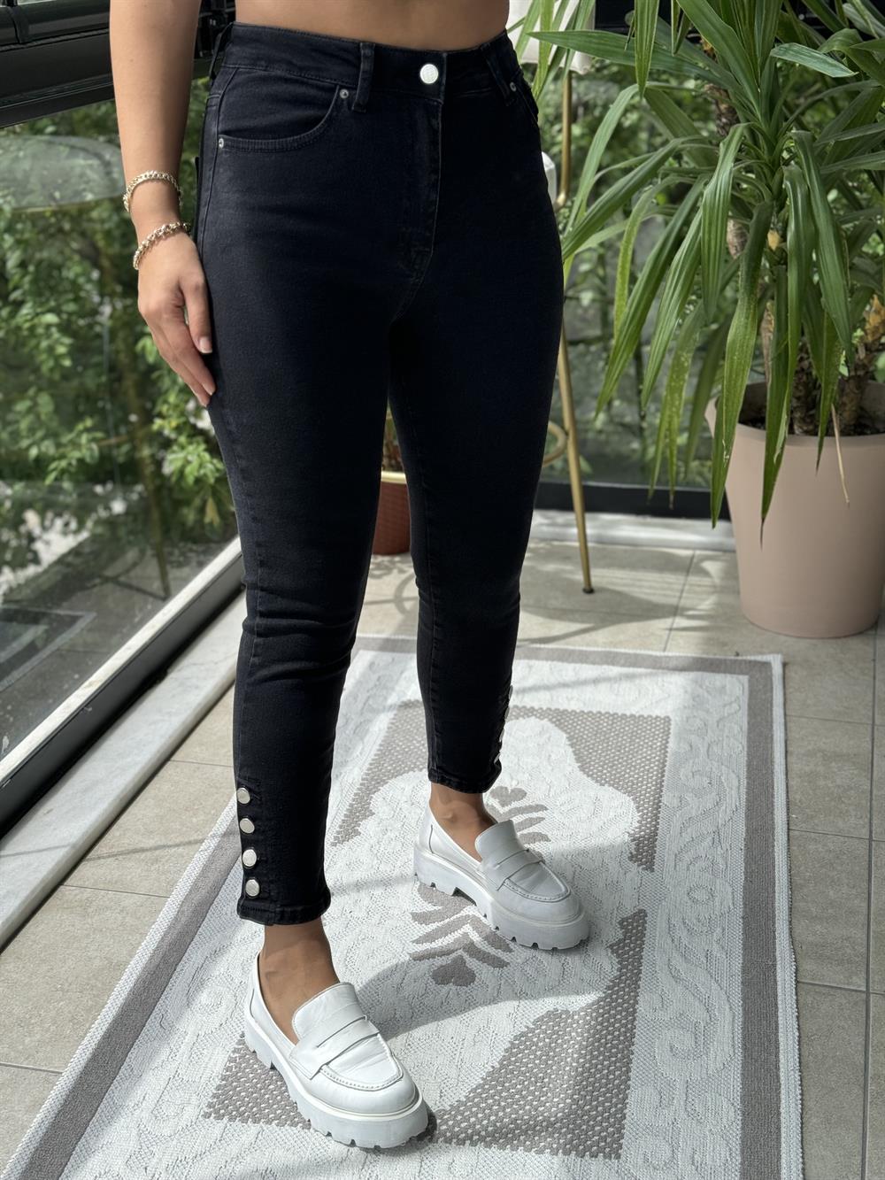 Paça Detay Skinny Jean Füme