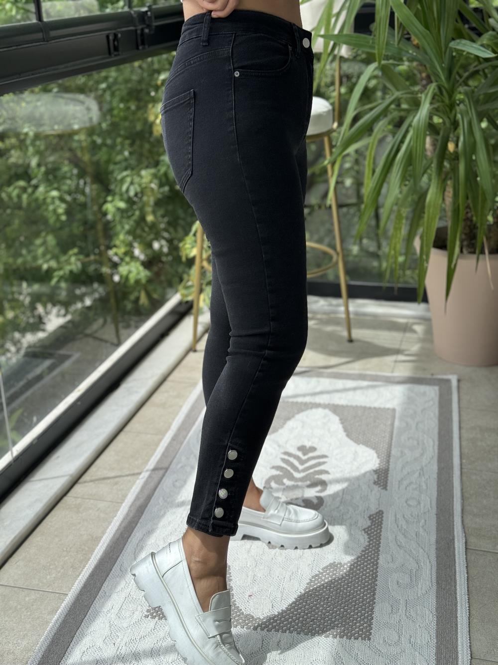 Paça Detay Skinny Jean Füme