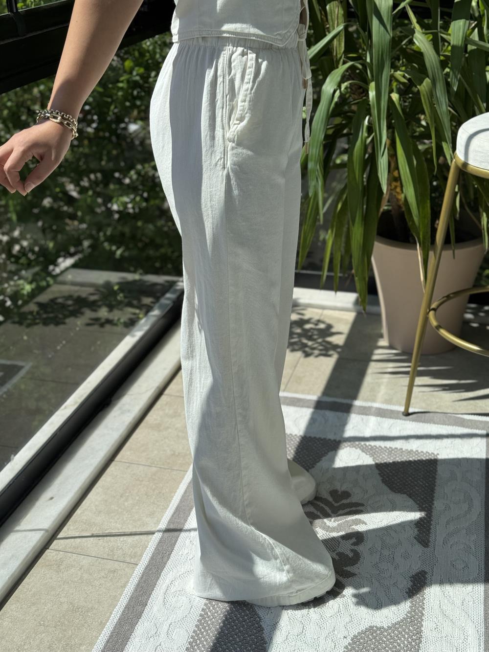 Palazzo Keten Pantolon Ekru